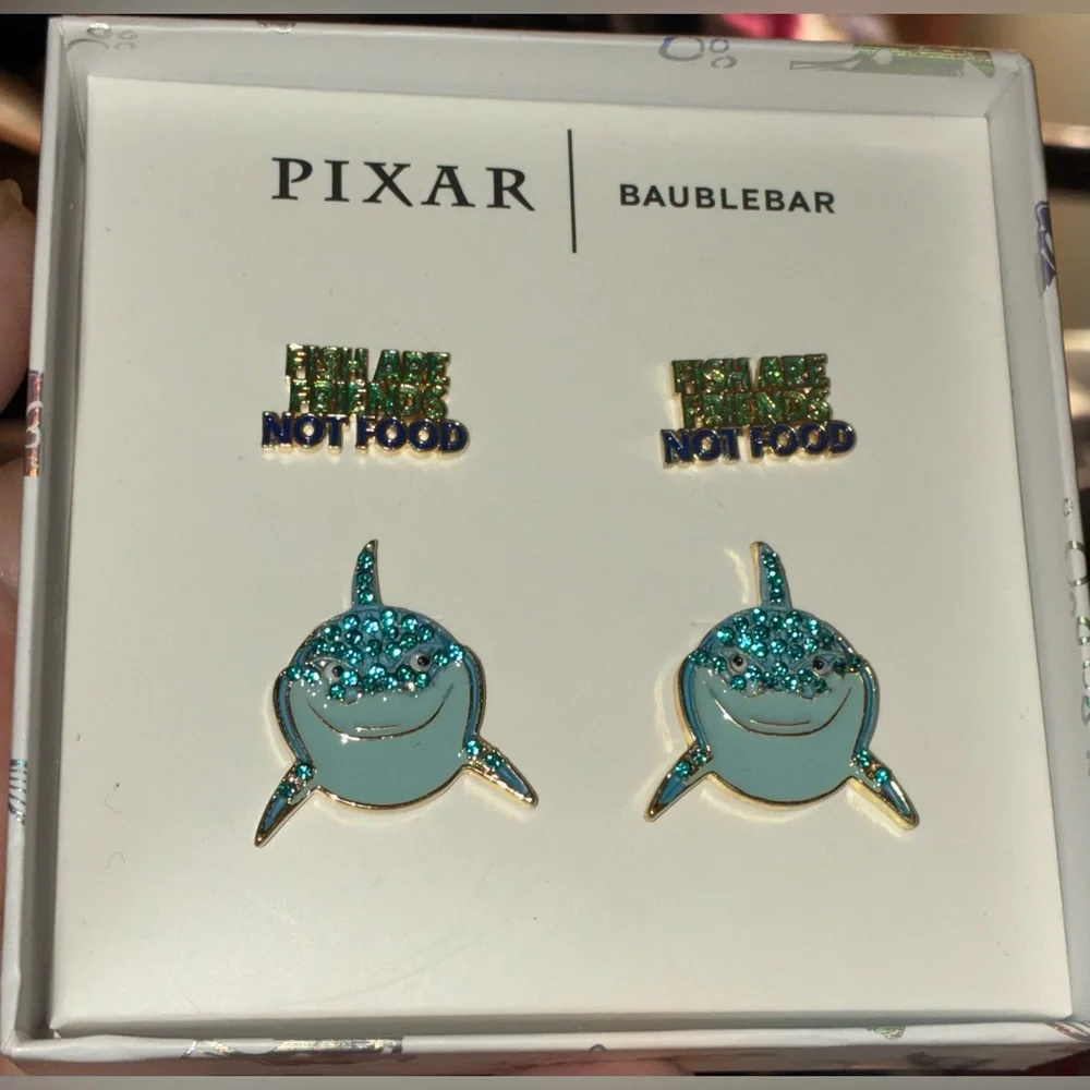 DISNEY PIXAR Finding Nemo Enamel Glitter Shark Fish Two 2 Pair Earrings NEW NWT